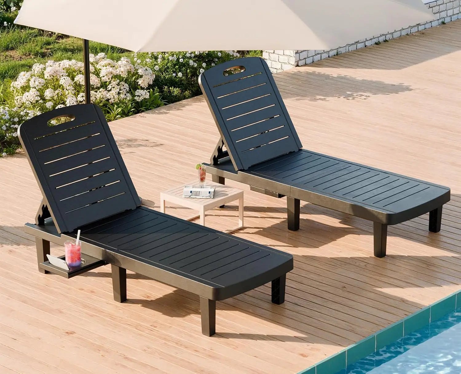 Durable Oversized Waterproof Adjustable Resin Chaise Lounge Set 2 More Colors