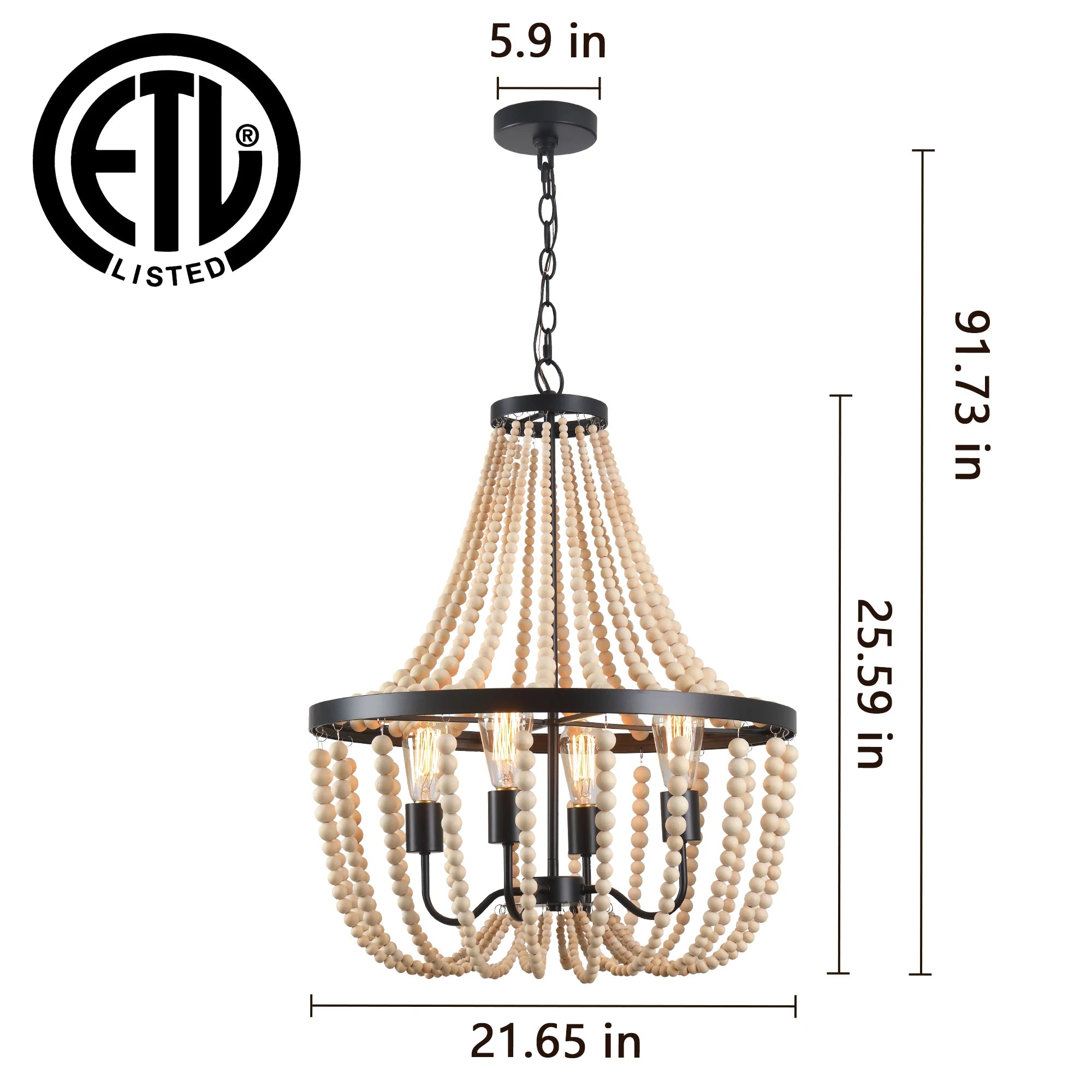 Modern Boho Wood Bead Chandelier