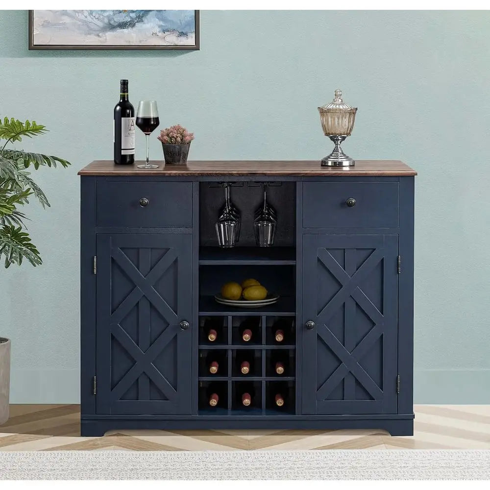 Navy Blue 42 Wine Cabinet with Double Doors, Glass Front