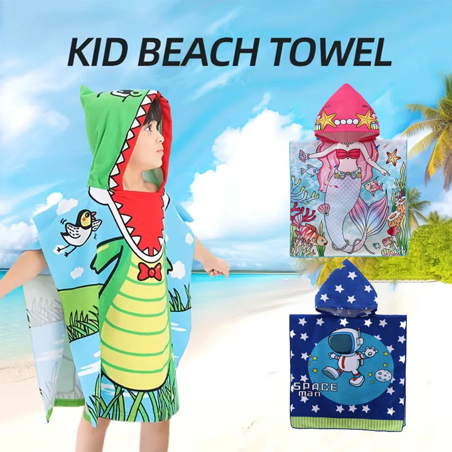 Children's Cartoon Hooded Beach Towel, Baby Bath Cape,