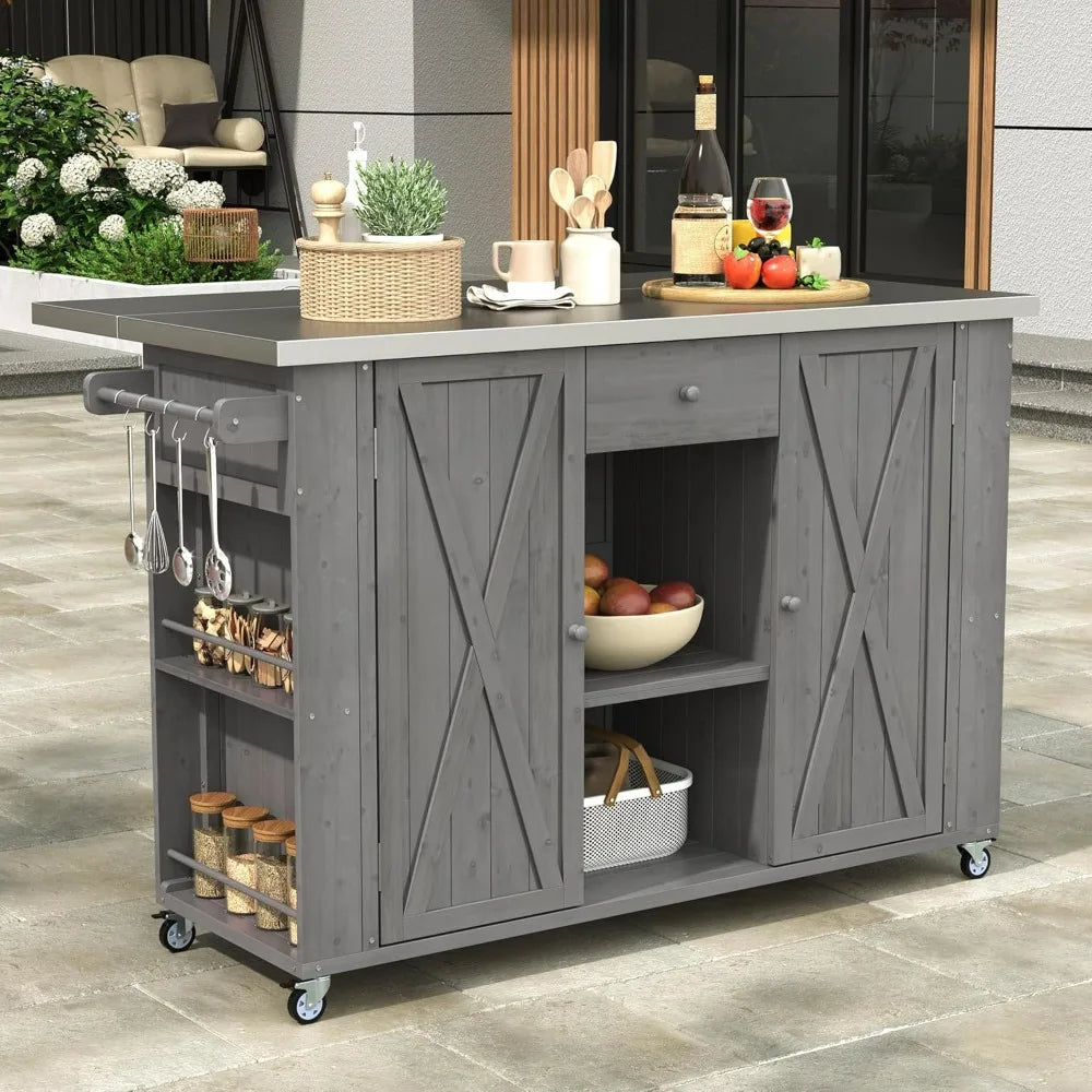 Stainless Steel Top Merax XL Outdoor Table with Storage Cabinet for Kitchen Prep and Grilling Accessories