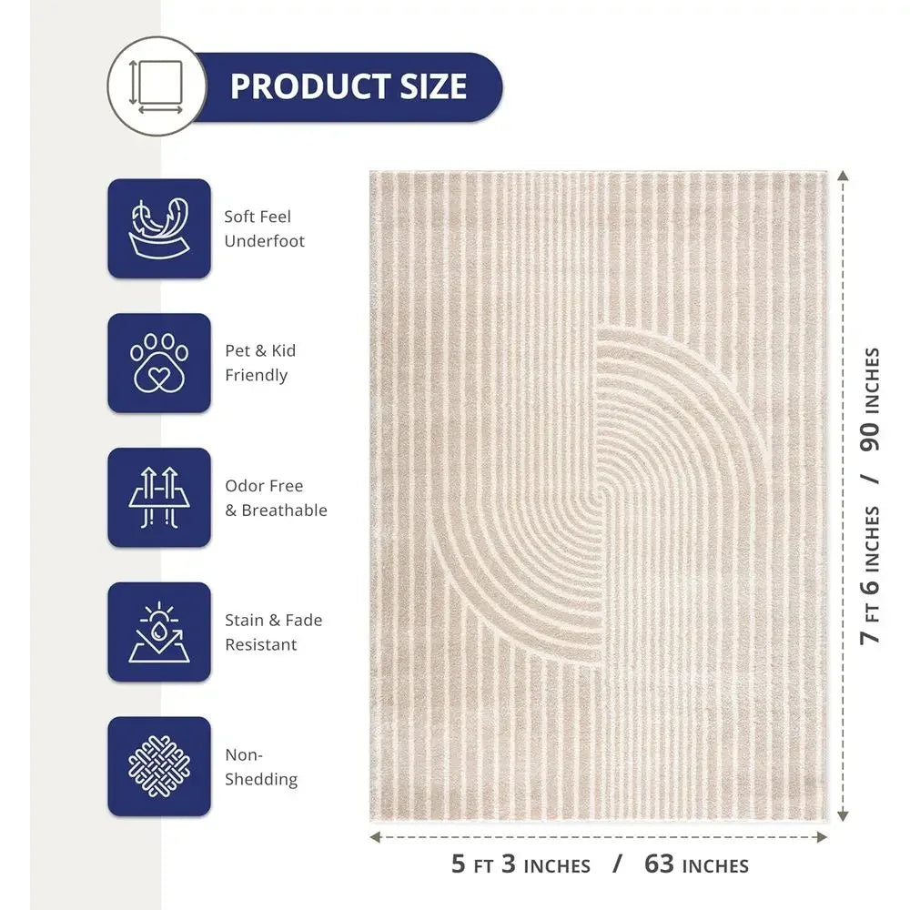 Pretty Pattern 5' x 8' Beige Arch Area Rug - Durable, Stain Resistant, Modern Design