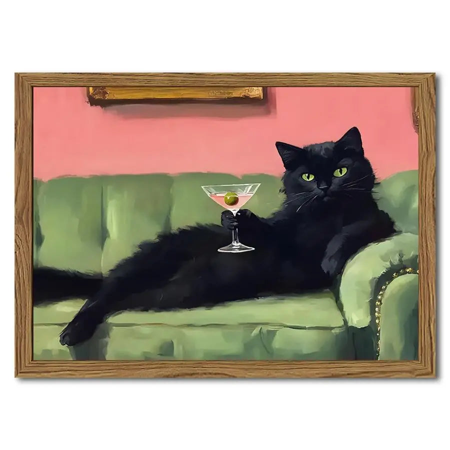 Black Cat Martini Wall Art, Bar Cart Decor