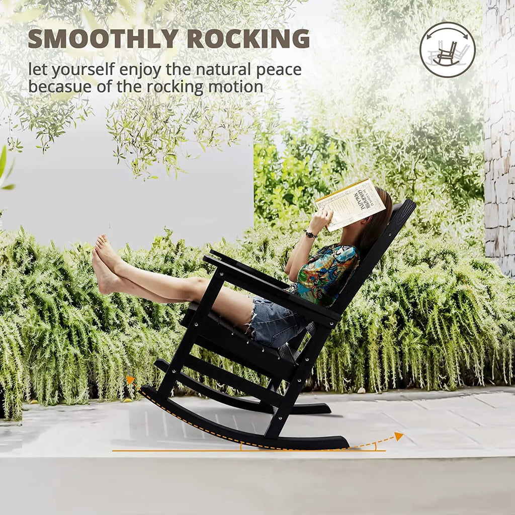 Outdoor Rocking Chairs Set of 2, Weather Resistant Poly Plastic Rocker