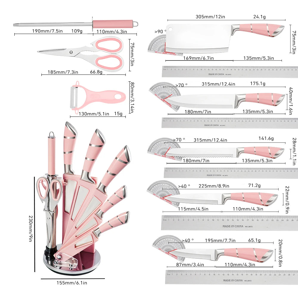 Love it in Pink Hollow Handle Stainless Steel Kitchen Knife Set 9 pcs.