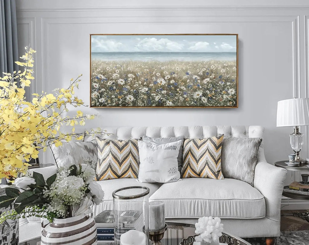 48x24 Coastal Farmhouse Daisy Beach Canvas Wall Art