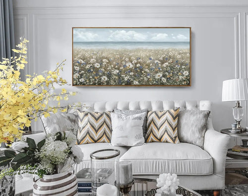 48x24 Coastal Farmhouse Daisy Beach Canvas Wall Art