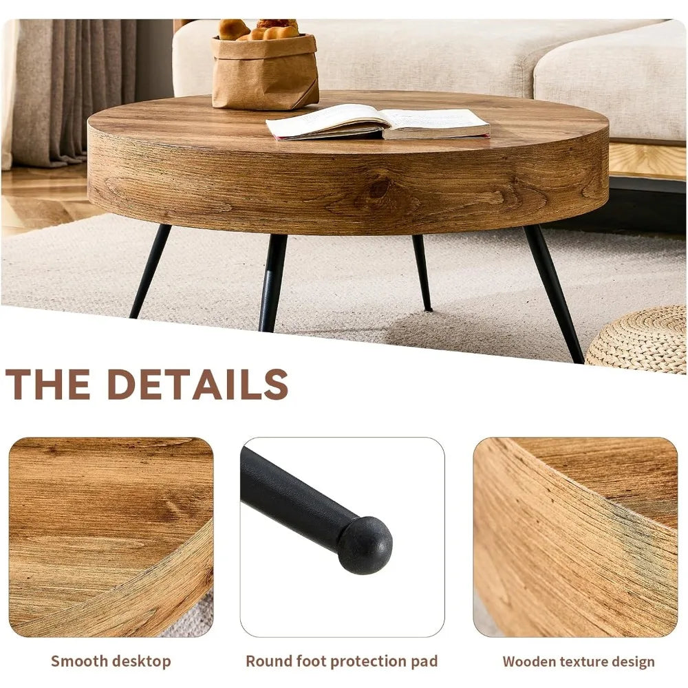 Beautiful Round Coffee Table for Living Room, with Storage