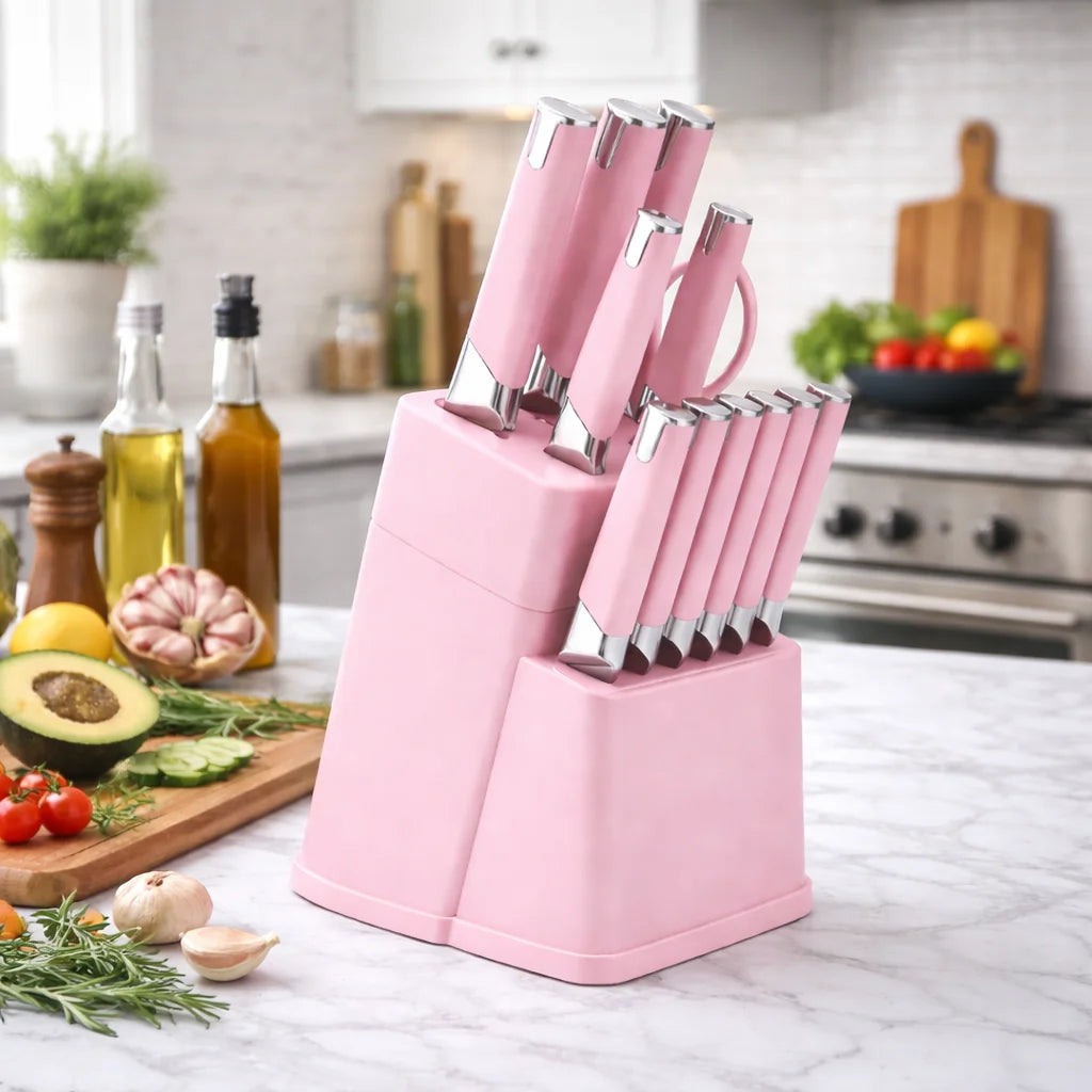 Awesome Gift Professional Kitchen Knife Block Set with 6 Steak Knives