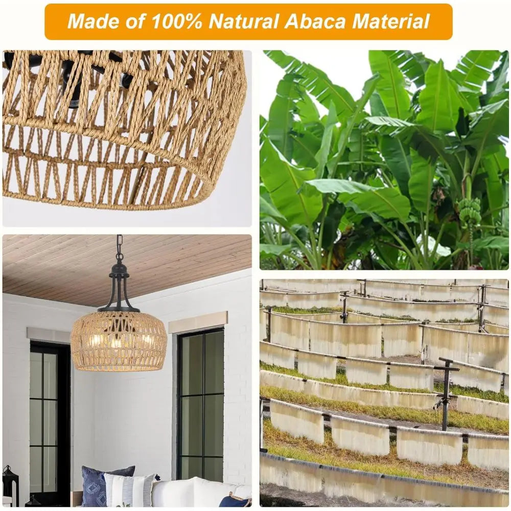 3-Light Boho Farmhouse Rattan Chandelier: Woven Coastal Pendant