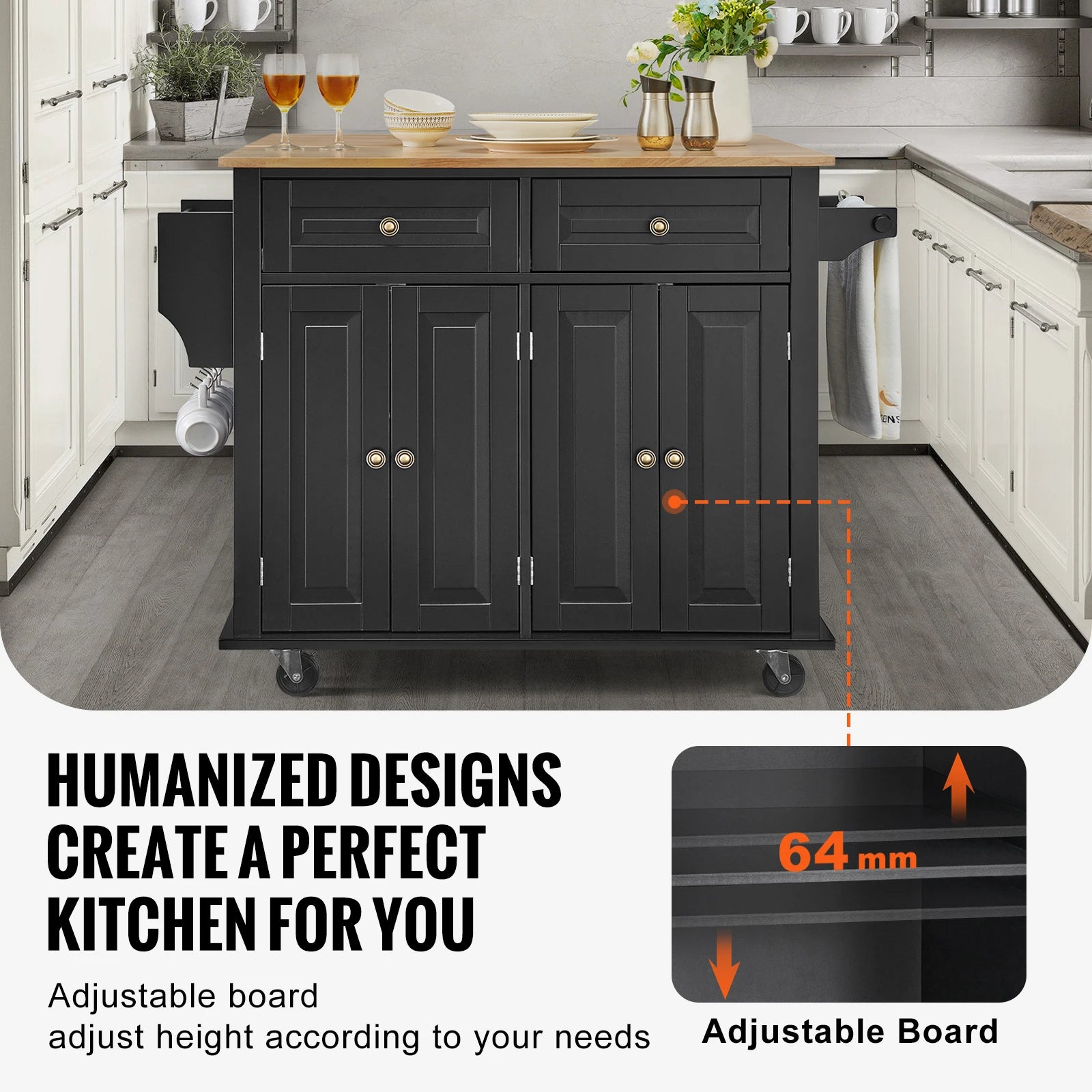 Fantastic Kitchen Island Cart Wood Top Mobile Carts