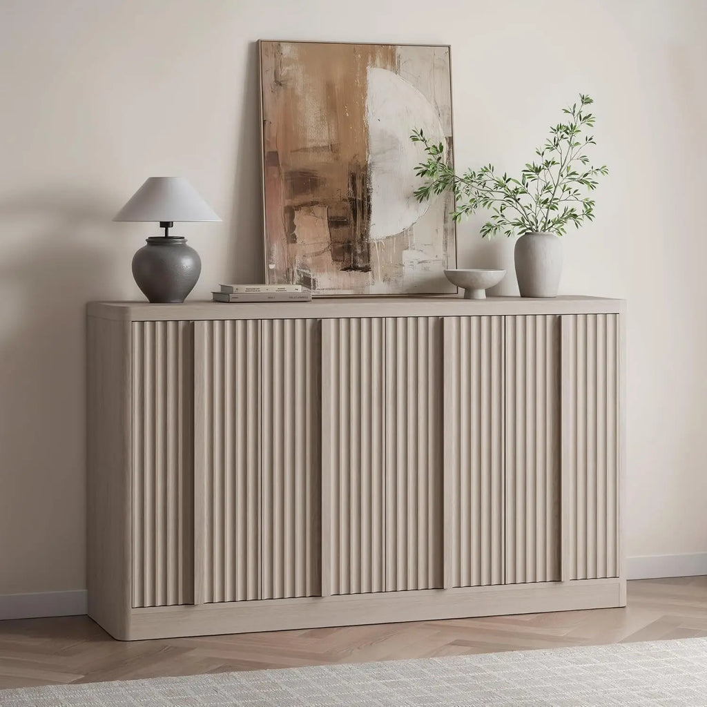 Fluted Buffet Cabinet , 60"Sideboard Buffet Cabinet with 4 Door-Modern Credenza