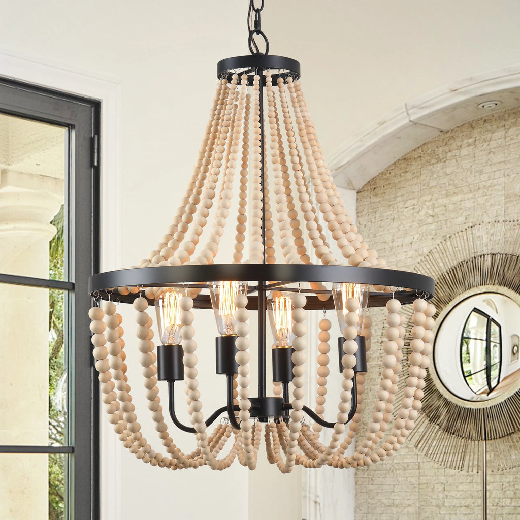 Modern Boho Wood Bead Chandelier