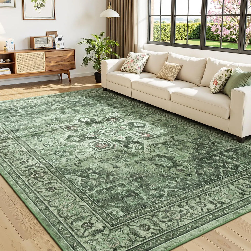 Perfect Farmhouse Boho Floral Sage Green 8x10 Vintage Area Rug