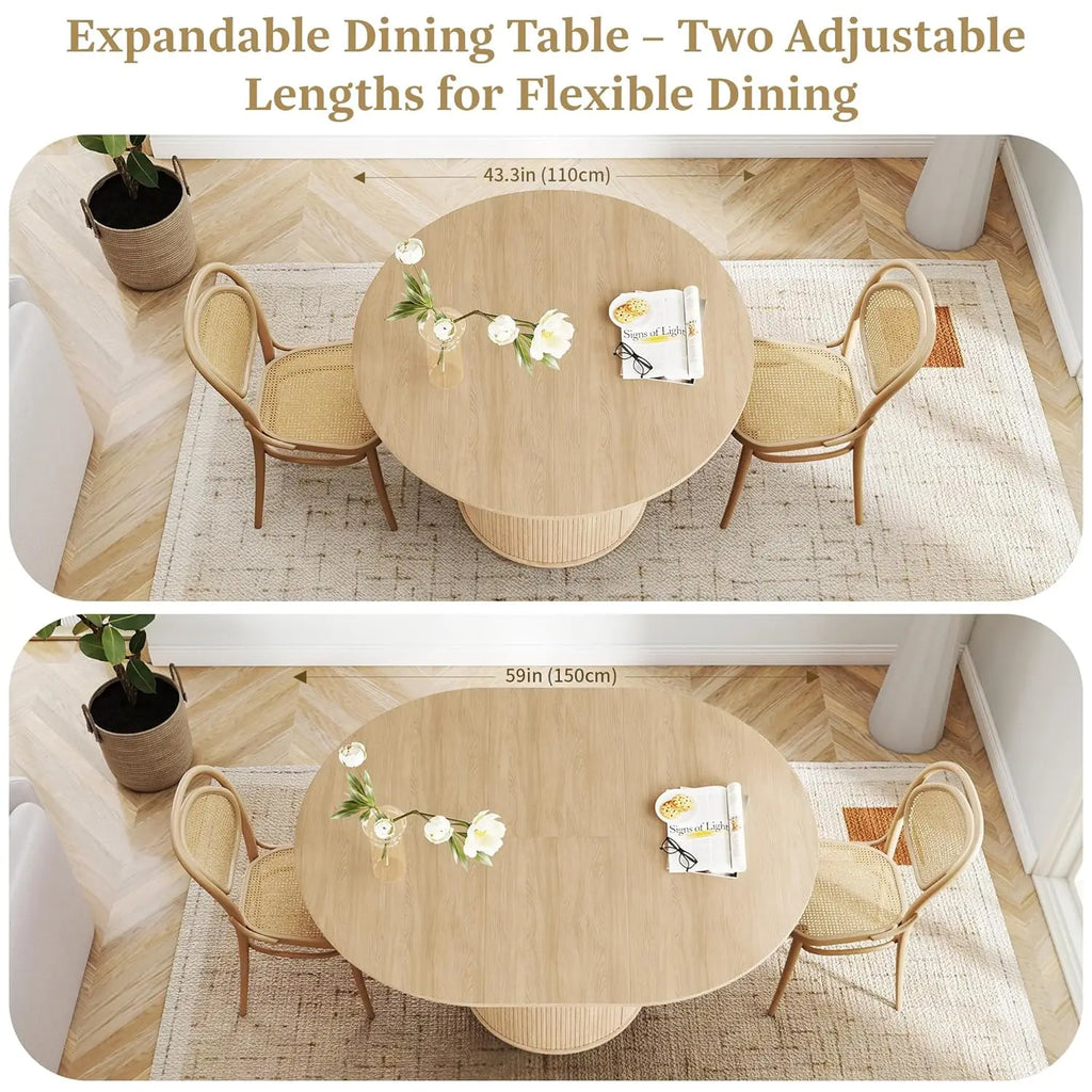 Round-to-Oval Dining Table Hidden Storage and Extendable