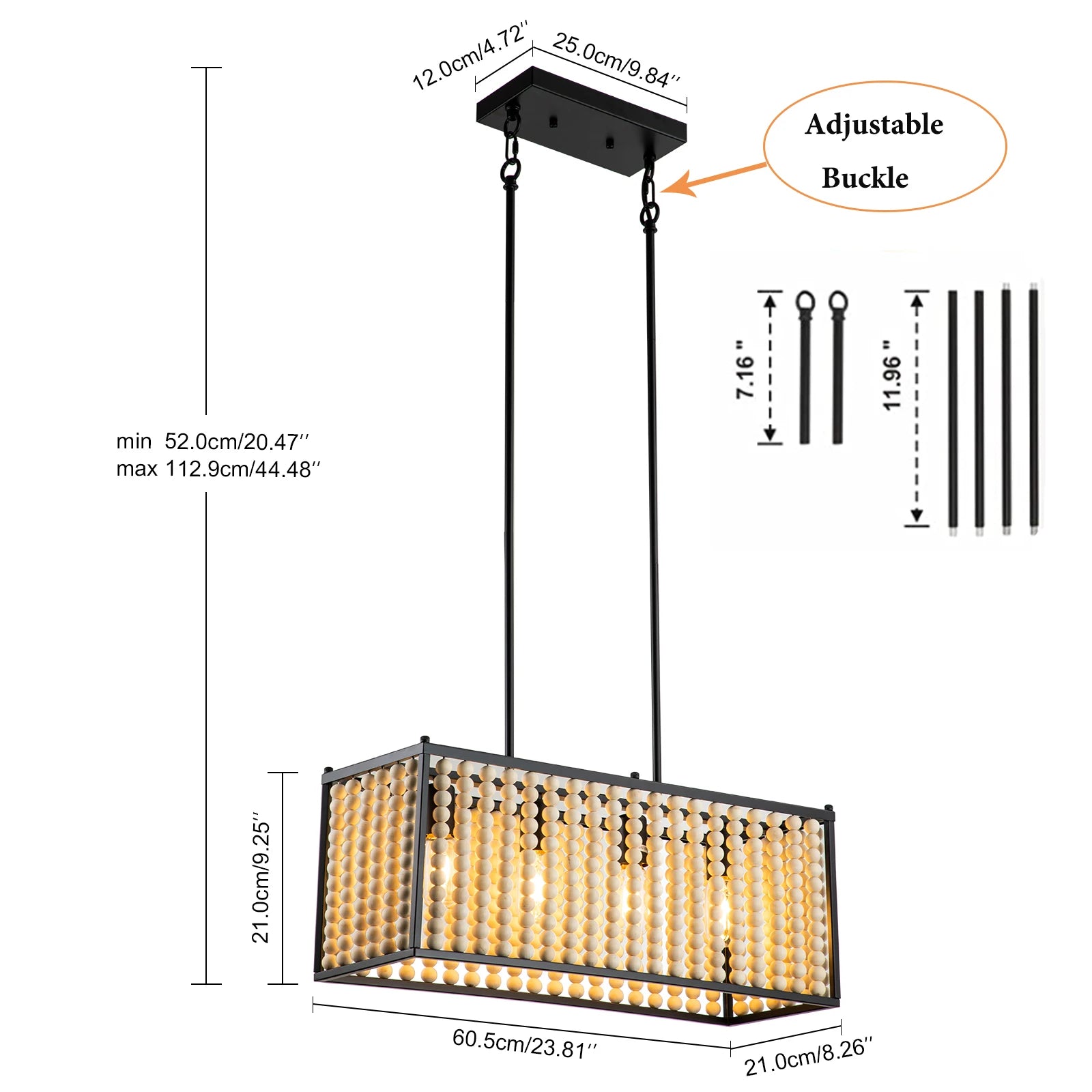 Bohemian  Wood Beaded Chandelier ,Modern Farmhouse Chandelier 4-Light
