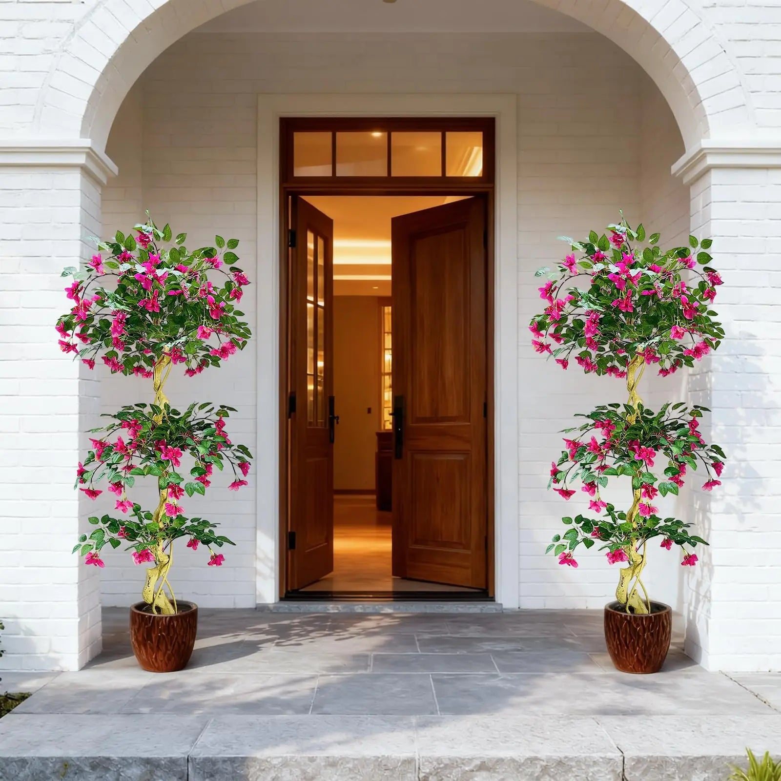 Lifelike Artificial Bougainvillea Tree in White Pot Realistic Silk Foliage