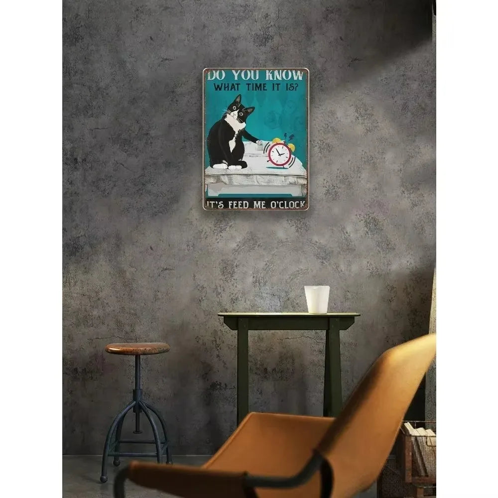 Funny Cat Quote Feed Me O'clock Vintage Metal Sign 12x8 Inch