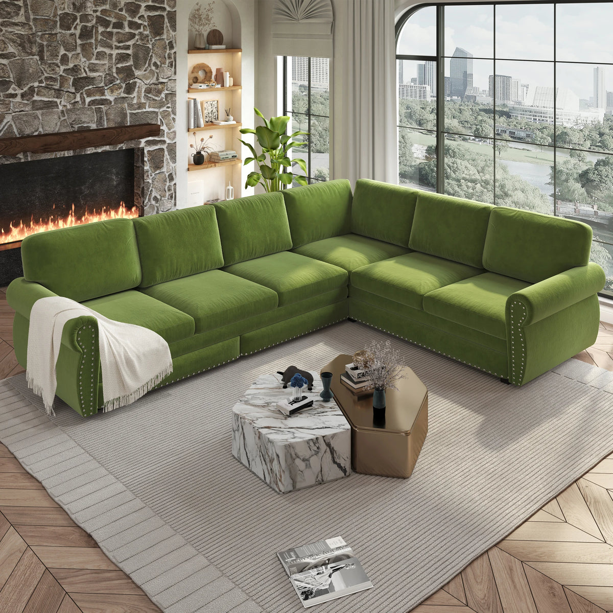 Comfy Cloud Sofa 118" L-Shaped Sleeper Sectional Sofa with Pull-Out Bed 4 color options