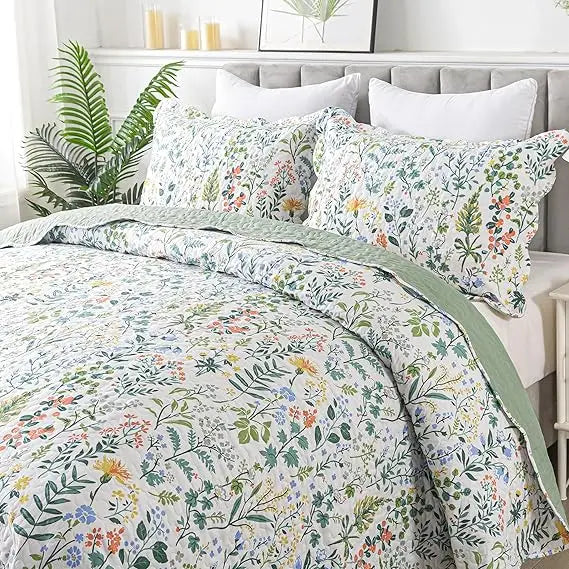 Floral Quilt King Size - 3 Pieces Microfiber Quilt Set Lightweight Wildflower