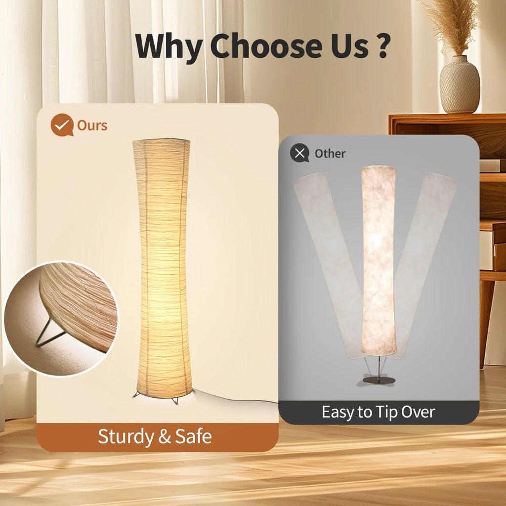Paper floor lamp, paper and chrome-plated standing lamp, LED light strip