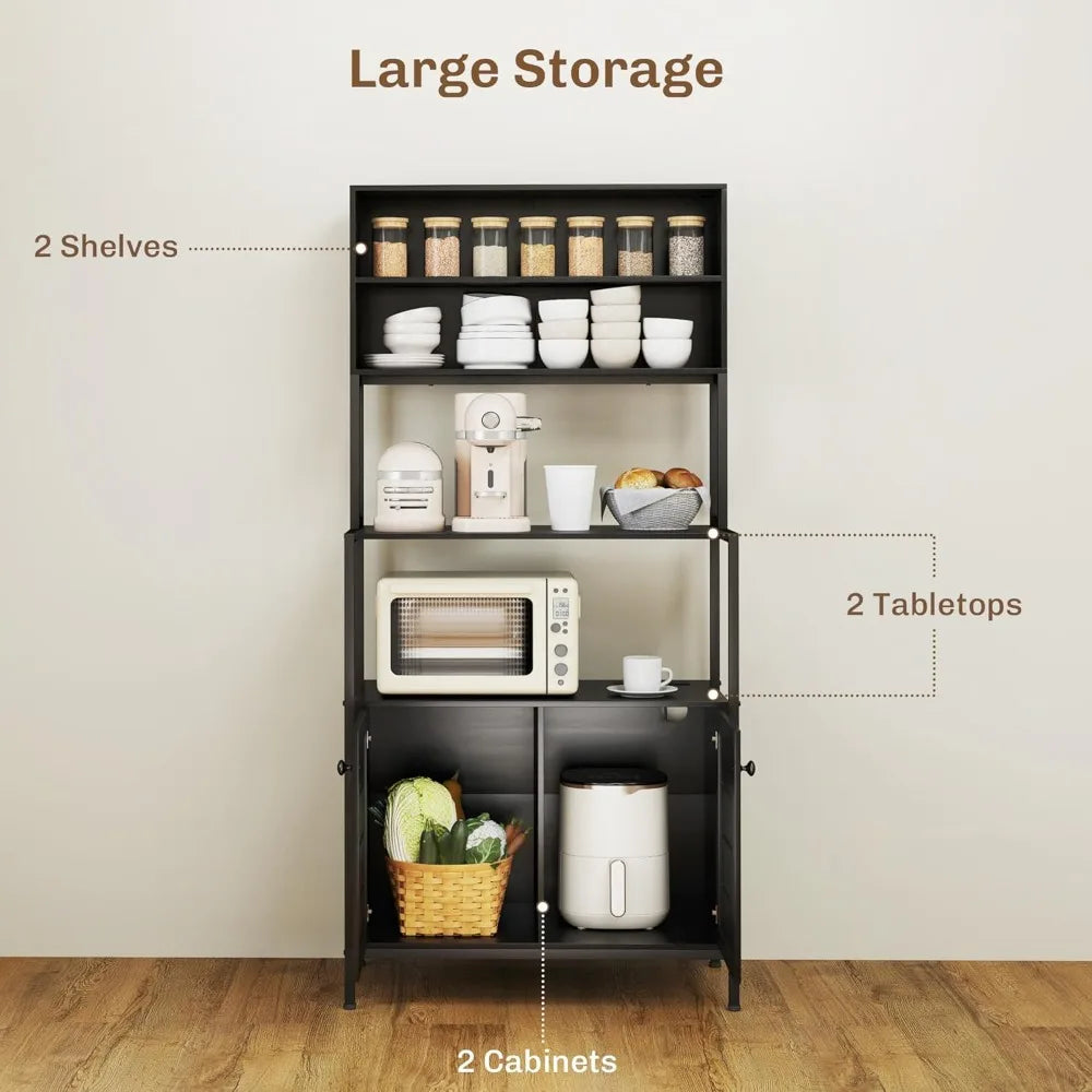 Kitchen Bakers Rack with Power Outlet, Coffee Bar Cabinet with Storage Shelves