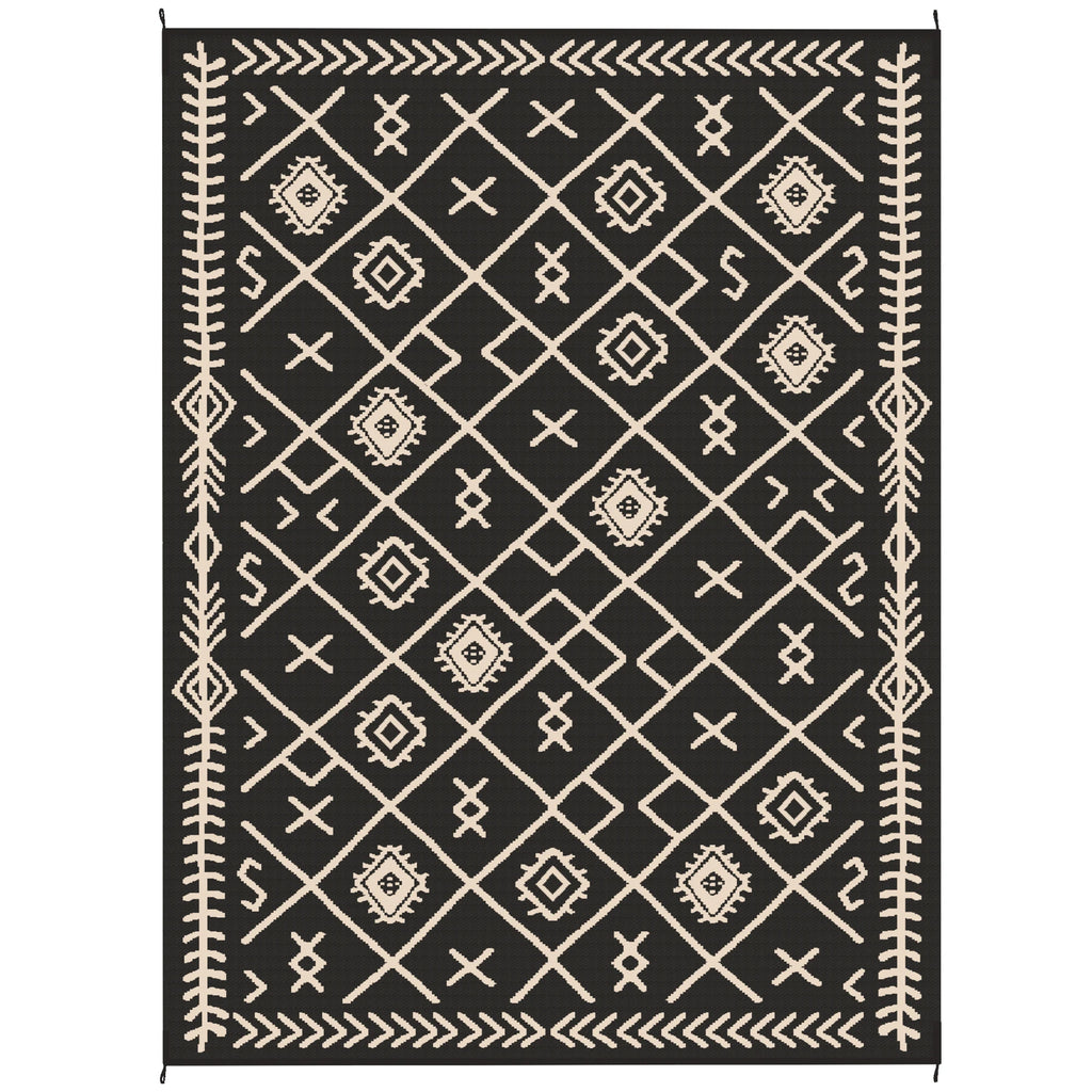 Awesome Outdoor Rug, 9' x 12' Floor Mat, Black Beige Rhombus