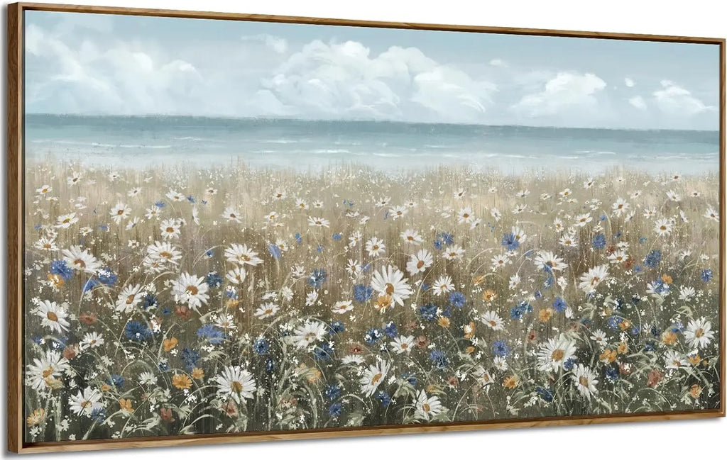 48x24 Coastal Farmhouse Daisy Beach Canvas Wall Art