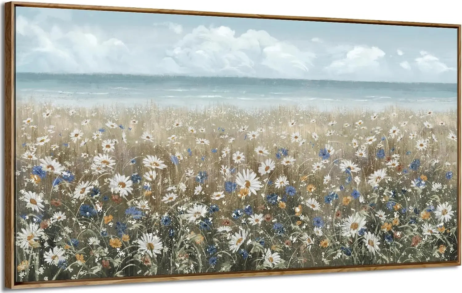 48x24 Coastal Farmhouse Daisy Beach Canvas Wall Art